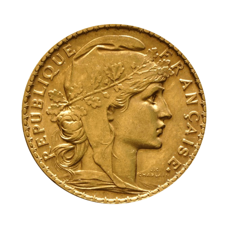 Gouden 20 Franc Marianne en de Haan munt
