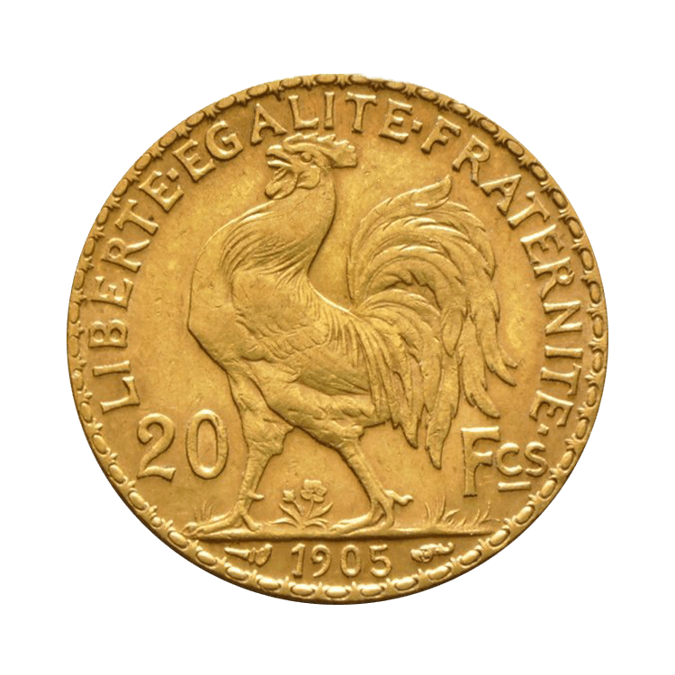 Gouden 20 Franc Marianne en de Haan munt