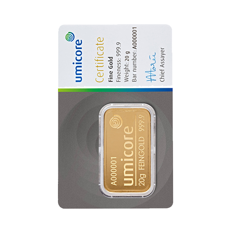 Goudbaar 20 gram Umicore