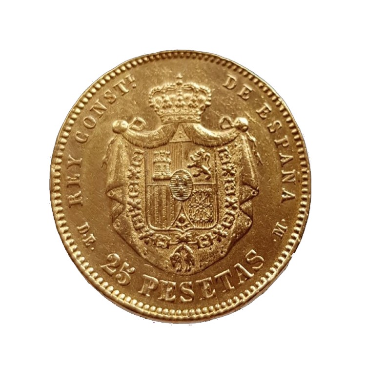 Spaanse gouden 25 Pesetas munt