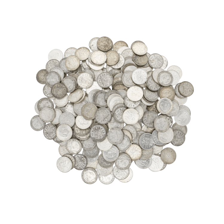 Twee kilo zilver Nederlands muntgeld (brutogewicht 2,778 kg)