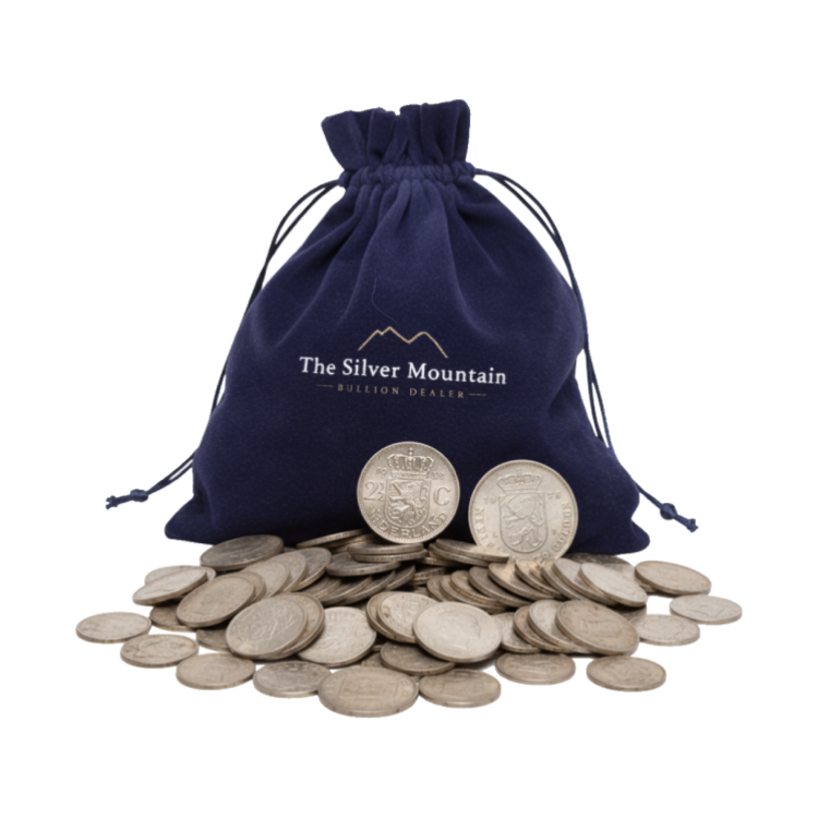 Eén kilo zilver Nederlands muntgeld (brutogewicht 1,389 kg)